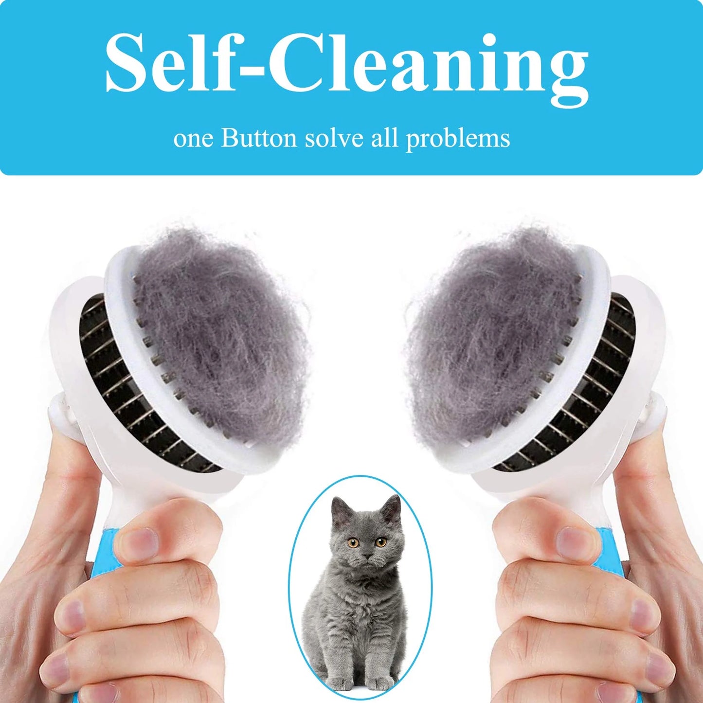 Cat and Dog Brush, Self Cleaning Deshedding Tool for Undercoat, Mats, Knots, Flakes - All Hair Lengths