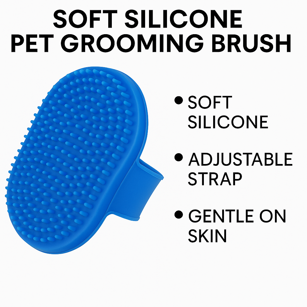 Soft Silicone Pet Bathing & Grooming Brush with Hand Strap