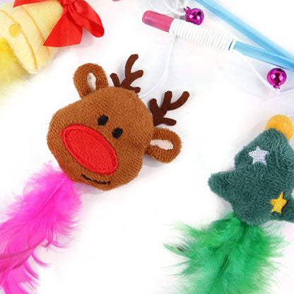 Christmas Cat Toys Set with Funny Cat Stick, Multi-Color