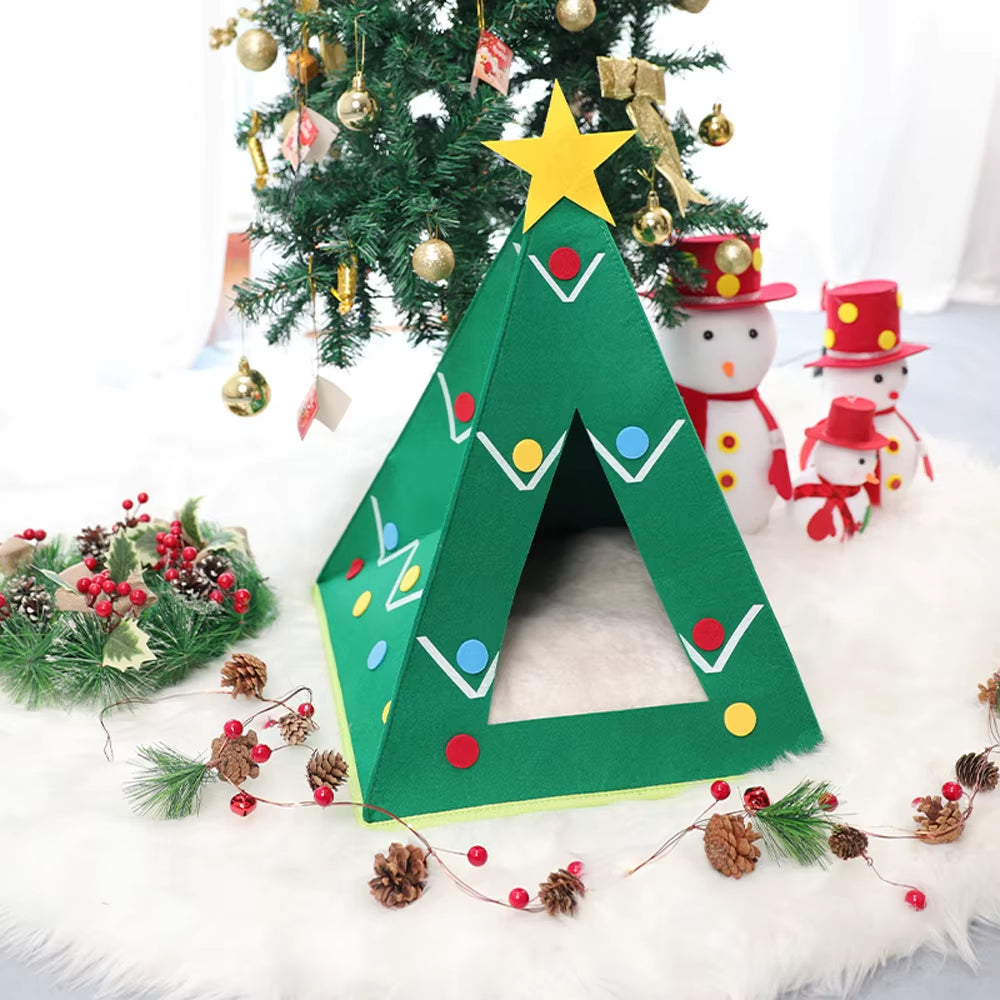 1 Pc Autumn Winter Warm Cat Felt Bed House Christmas Tree Shape Nest Comfortable Bed Cave for Pet Cats Kitty Puppy Pet Supplies