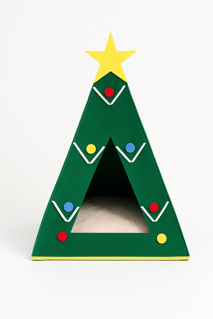 🎄 Cozy Christmas Tree Cat Bed – Warm, Soft & Festive Hideaway