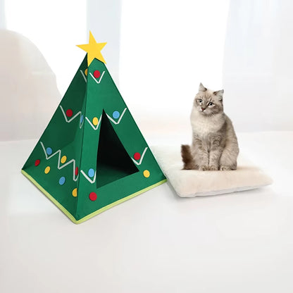 1 Pc Autumn Winter Warm Cat Felt Bed House Christmas Tree Shape Nest Comfortable Bed Cave for Pet Cats Kitty Puppy Pet Supplies