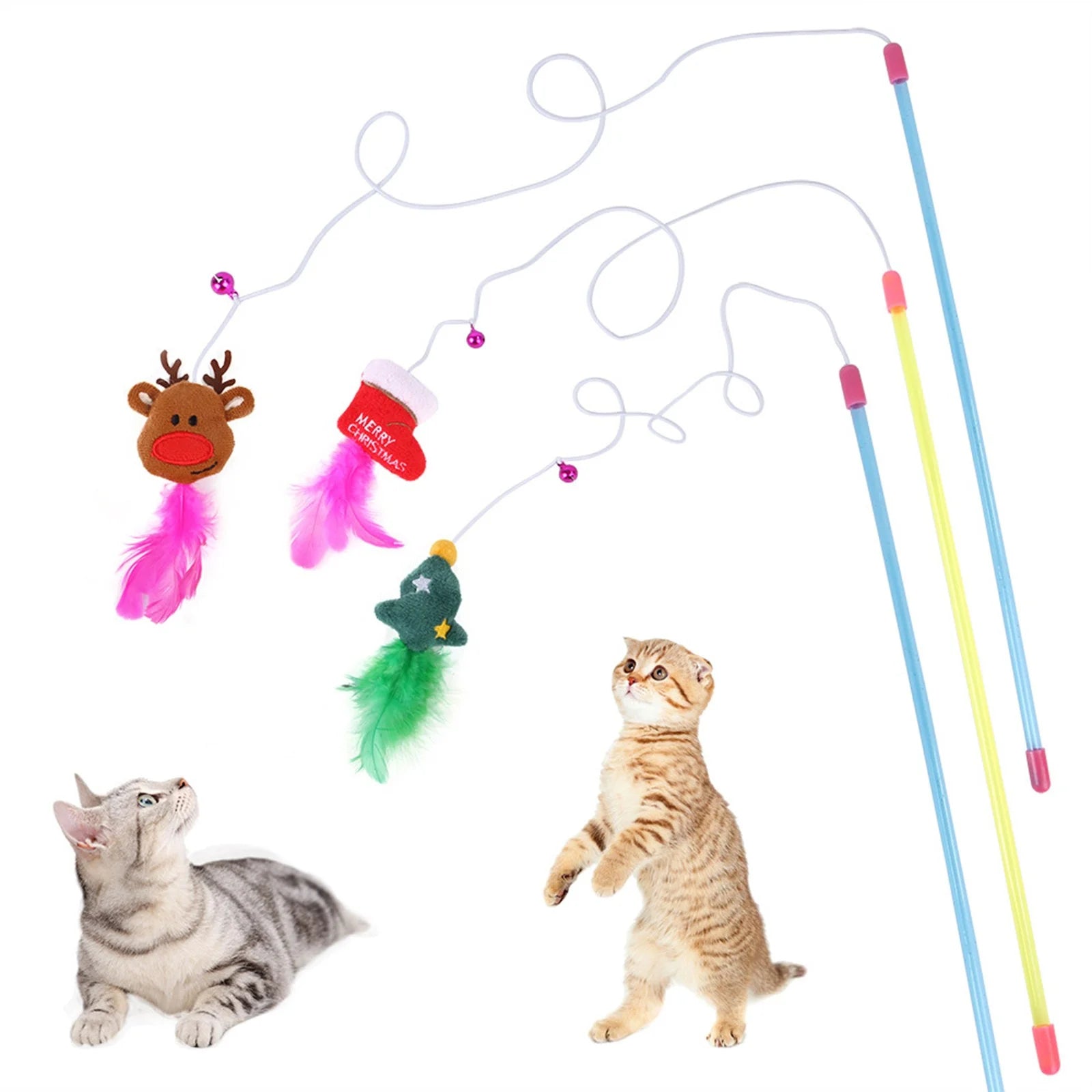 Christmas Cat Toys Set with Funny Cat Stick, Multi-Color
