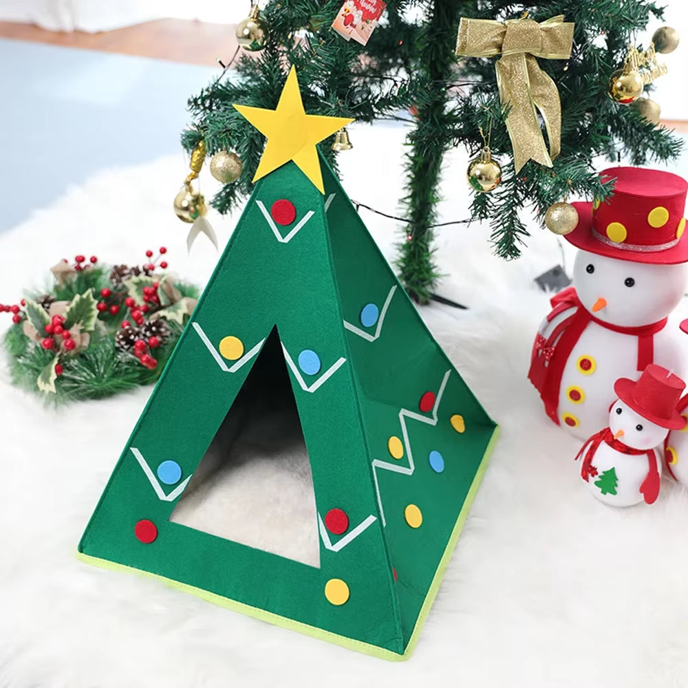 1 Pc Autumn Winter Warm Cat Felt Bed House Christmas Tree Shape Nest Comfortable Bed Cave for Pet Cats Kitty Puppy Pet Supplies