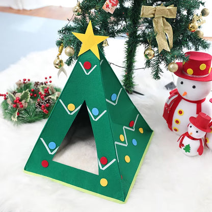 1 Pc Autumn Winter Warm Cat Felt Bed House Christmas Tree Shape Nest Comfortable Bed Cave for Pet Cats Kitty Puppy Pet Supplies