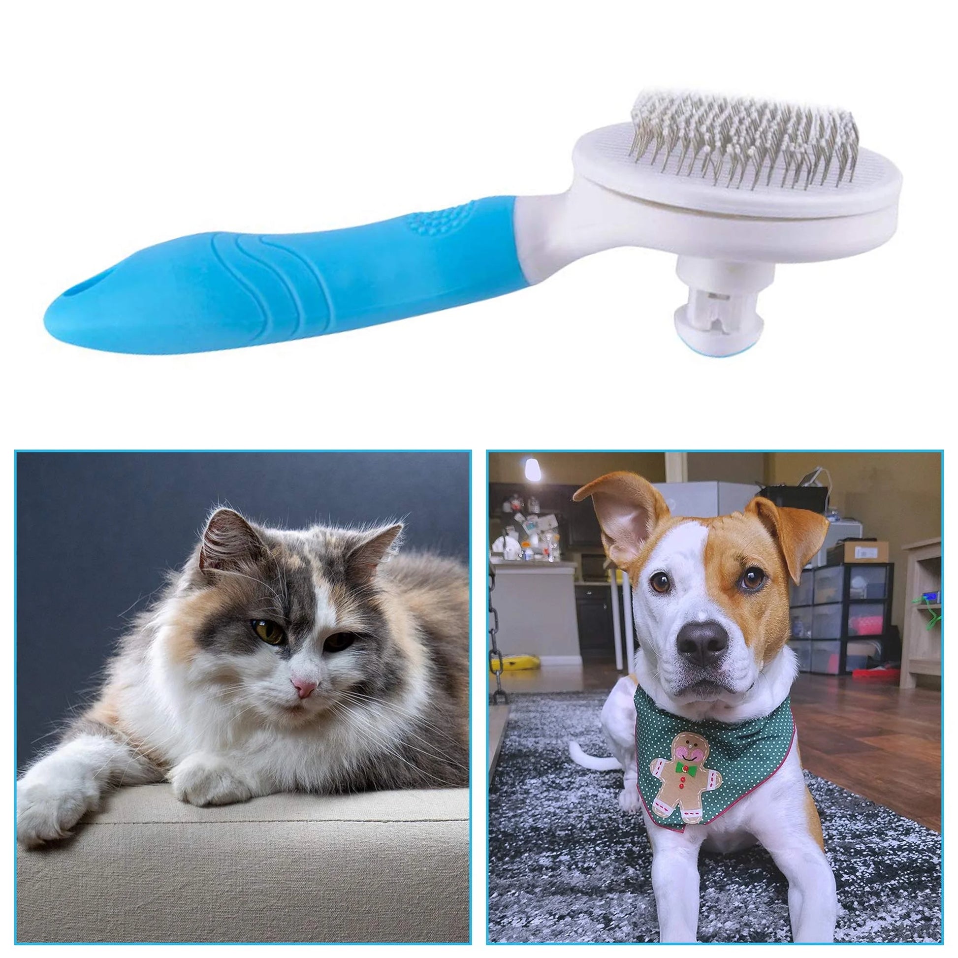Cat and Dog Brush, Self Cleaning Deshedding Tool for Undercoat, Mats, Knots, Flakes - All Hair Lengths