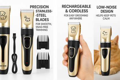 Low-Noise Rechargeable Pet Grooming Clipper Kit for Dogs & Cats (4 Guide Combs)