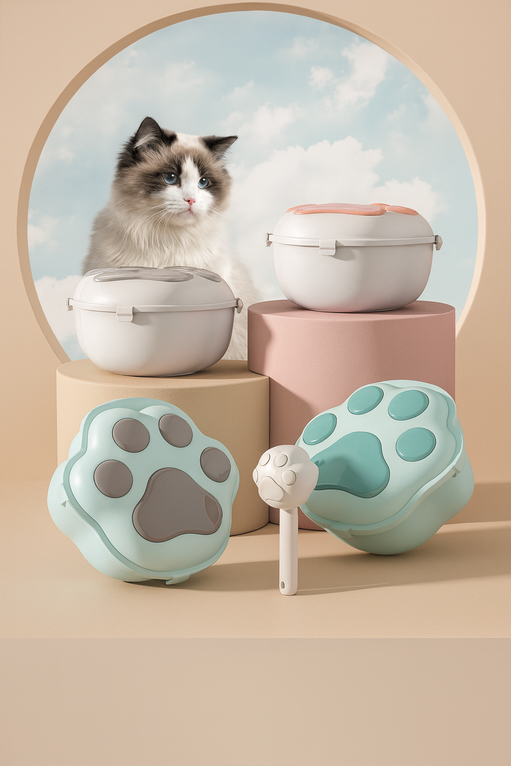 PawPrint™ Airtight Pet Food Storage Container with Matching Scoop – Odor-Proof, Moisture-Proof & Cute Paw Design